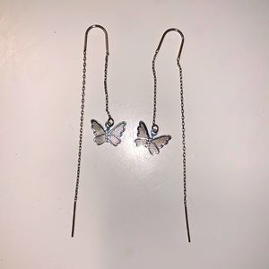 brandy melville silver butterfly dangly earrings